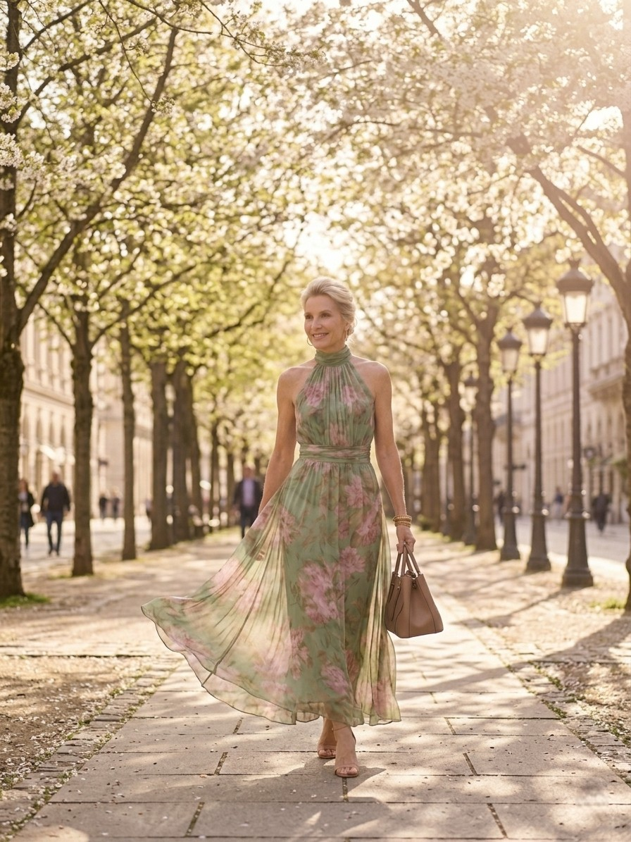 Mirelle | Gathered Halter Midi Dress