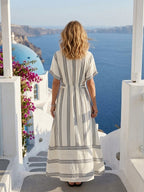 Thalassa | V Neck Short Sleeve Wrap Waist Midi Dress